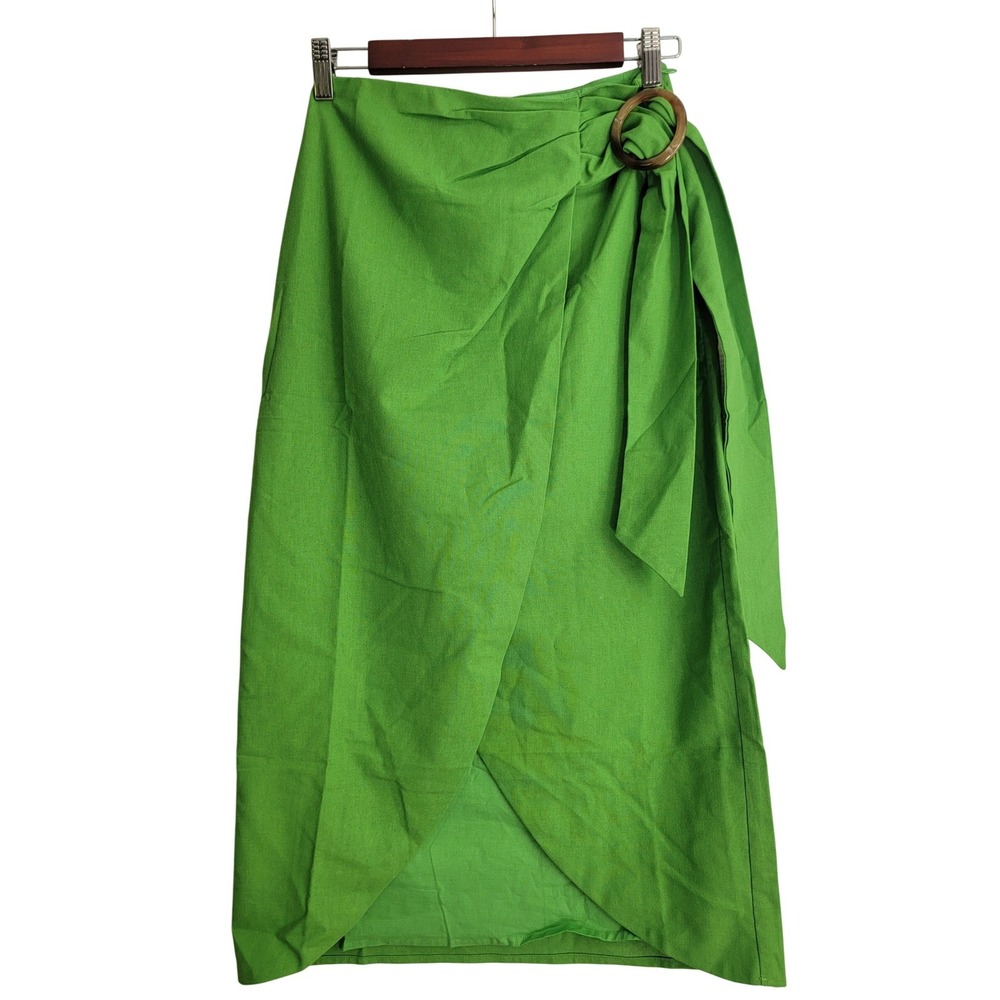 NWT Lost + Wander Green Linen Blend Radiance Maxi Wrap Skirt XS Casual Cover-Up